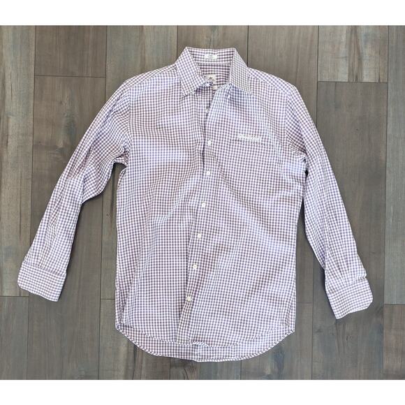 Peter Millar Mens Medium Shirt Purple Gingham Check Long Sleeve Button-Up Cotton - Picture 1 of 8